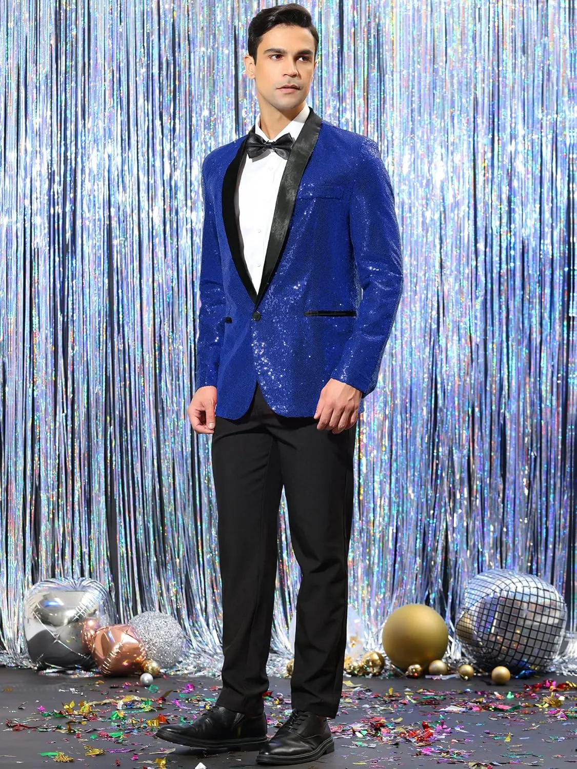 Lars Amadeus Men's Sequin Sport Coats Shawl Lapel One Button Tuxedo Wedding Shiny Blazer