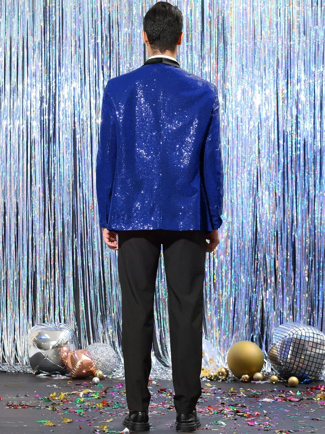Lars Amadeus Men's Sequin Sport Coats Shawl Lapel One Button Tuxedo Wedding Shiny Blazer