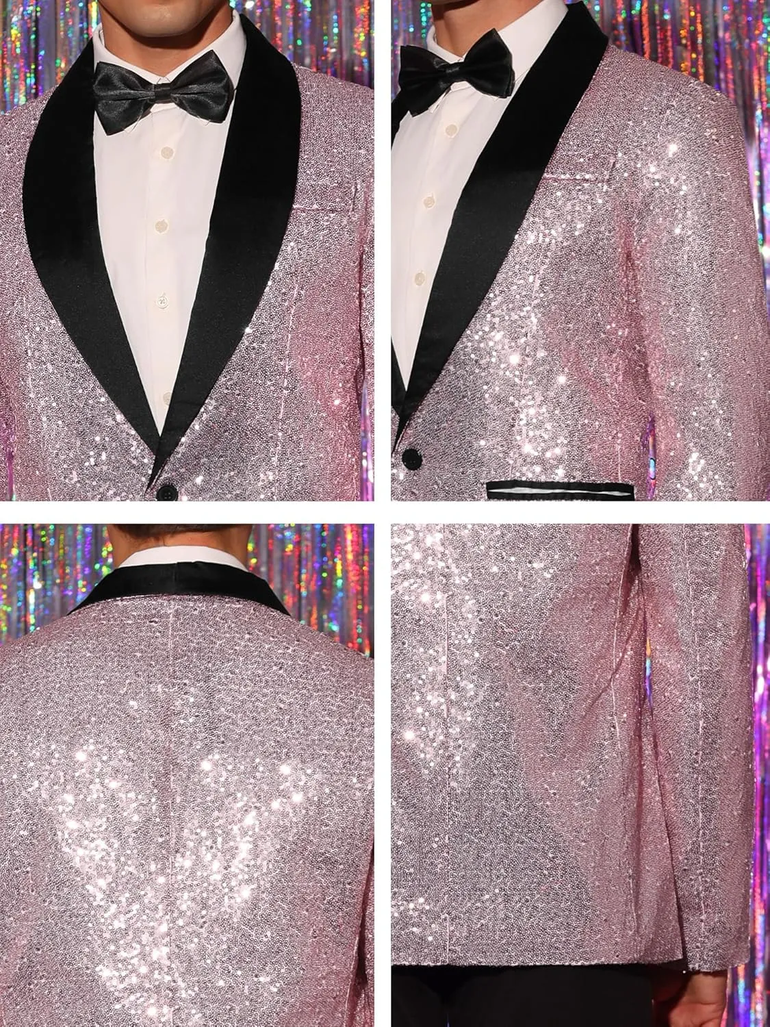 Lars Amadeus Men's Sequin Sport Coats Shawl Lapel One Button Tuxedo Wedding Shiny Blazer