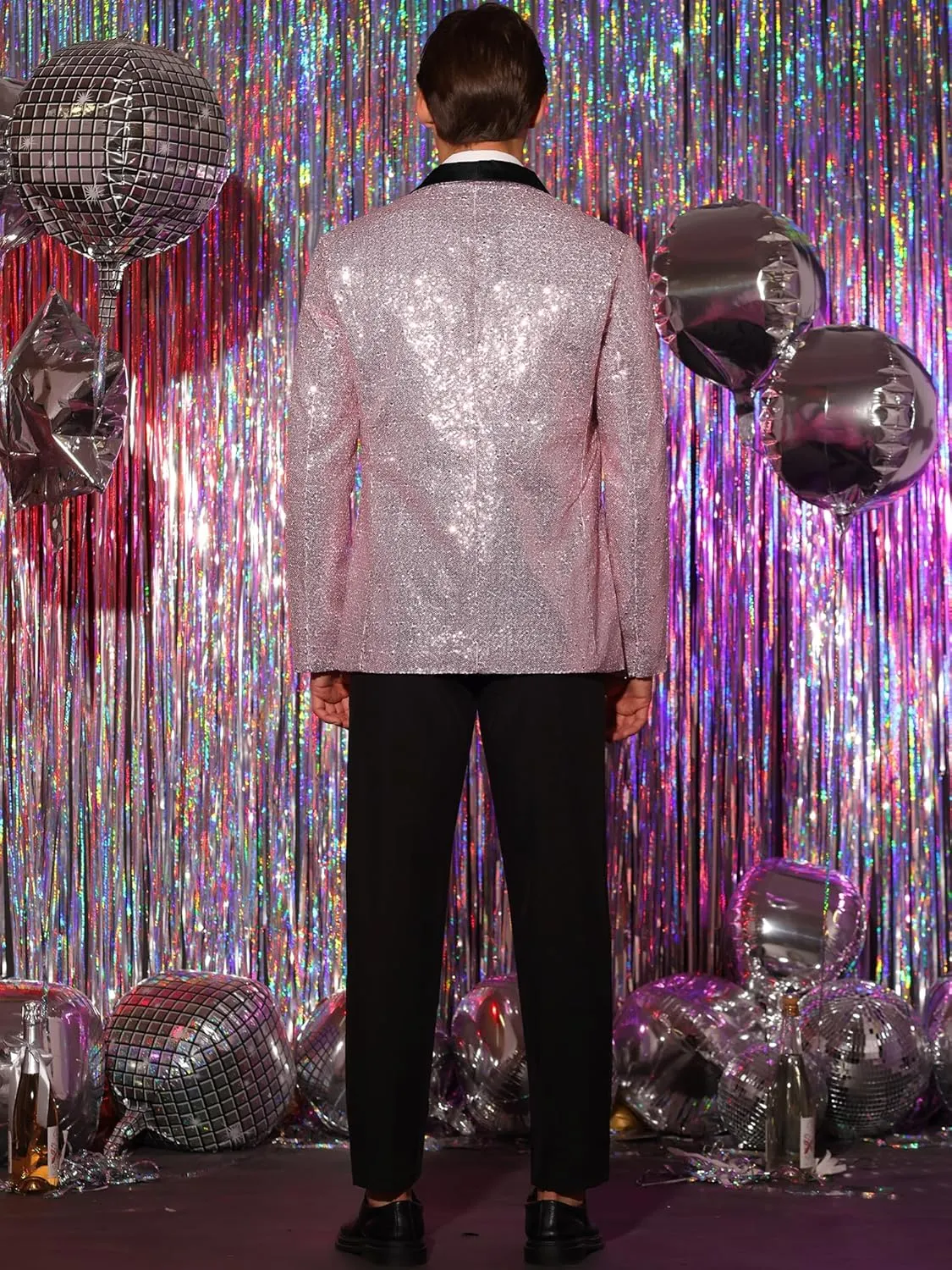 Lars Amadeus Men's Sequin Sport Coats Shawl Lapel One Button Tuxedo Wedding Shiny Blazer