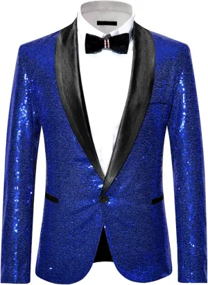 Lars Amadeus Men's Sequin Sport Coats Shawl Lapel One Button Tuxedo Wedding Shiny Blazer