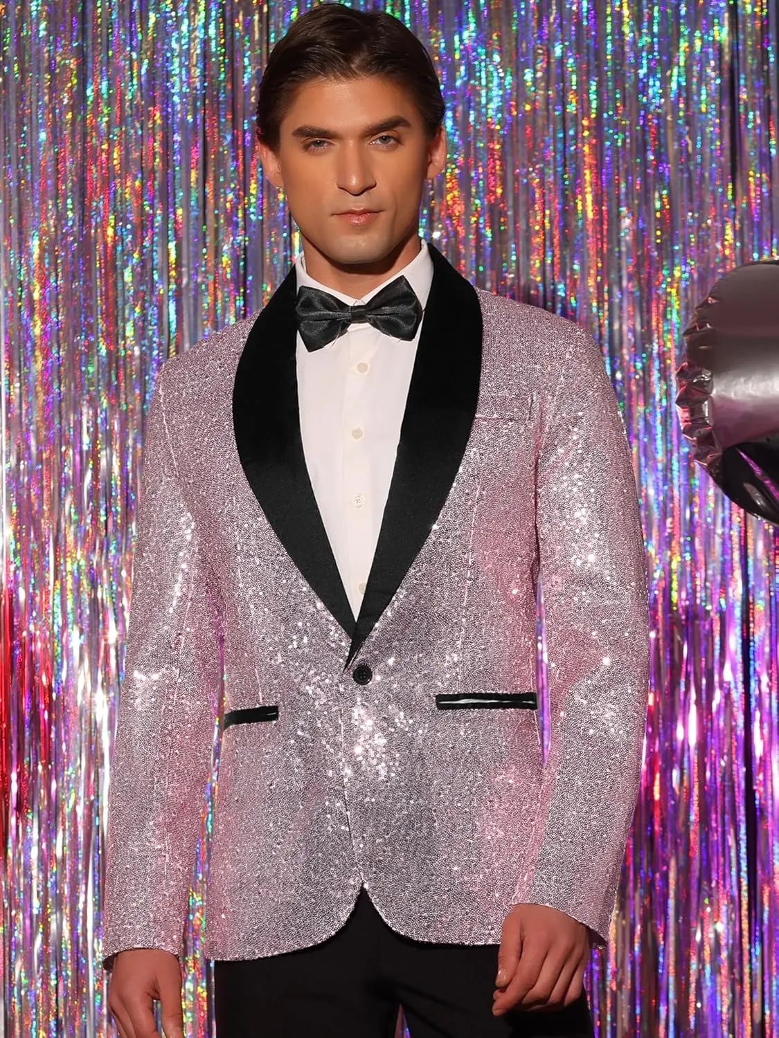 Lars Amadeus Men's Sequin Sport Coats Shawl Lapel One Button Tuxedo Wedding Shiny Blazer