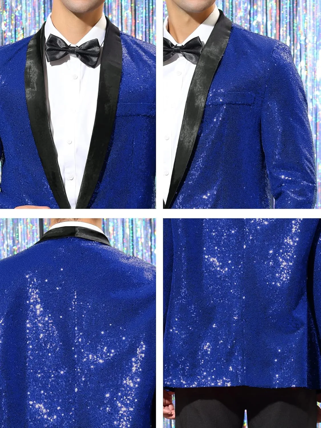 Lars Amadeus Men's Sequin Sport Coats Shawl Lapel One Button Tuxedo Wedding Shiny Blazer