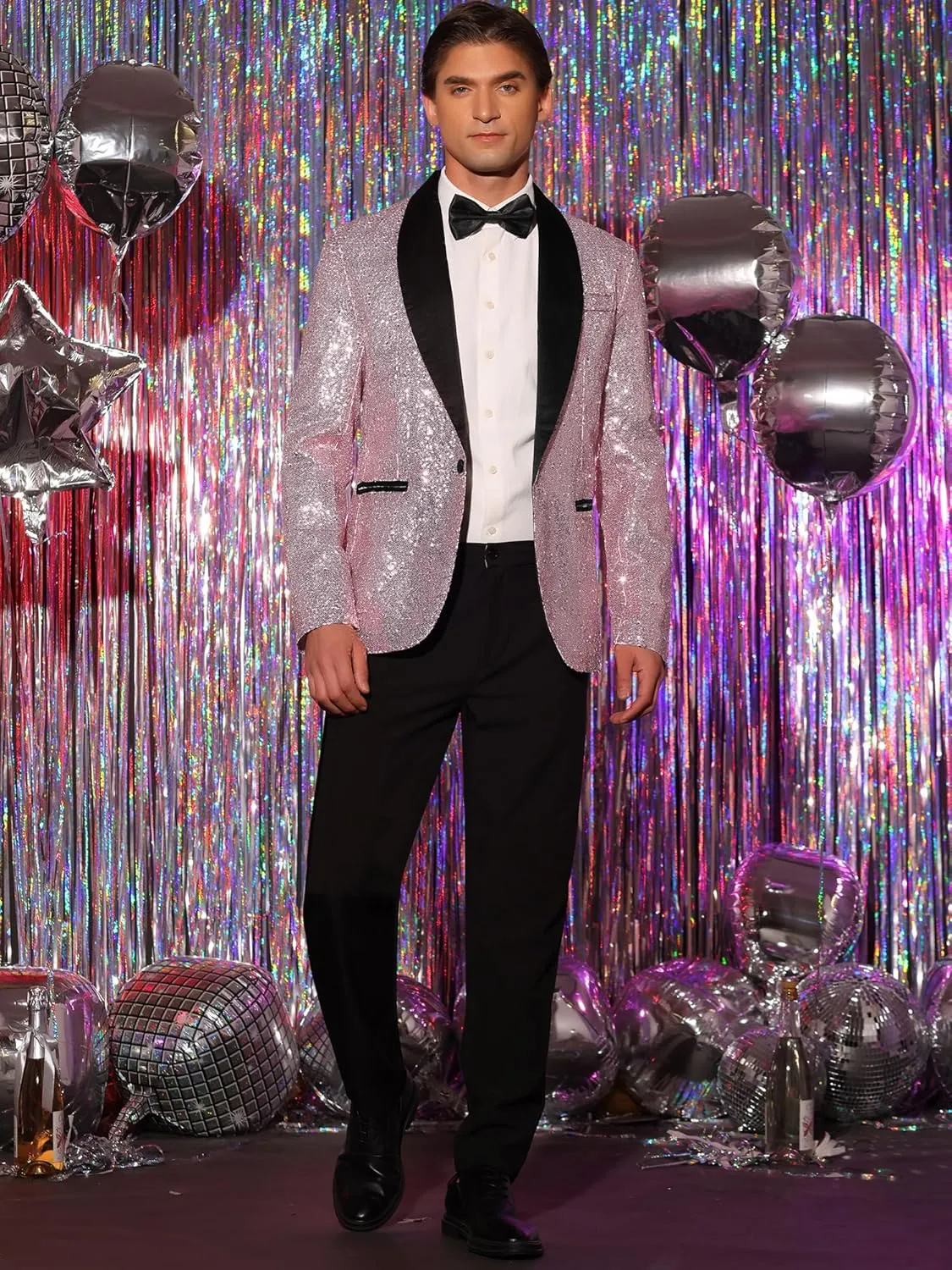 Lars Amadeus Men's Sequin Sport Coats Shawl Lapel One Button Tuxedo Wedding Shiny Blazer
