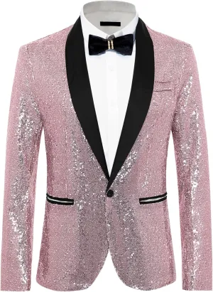 Lars Amadeus Men's Sequin Sport Coats Shawl Lapel One Button Tuxedo Wedding Shiny Blazer