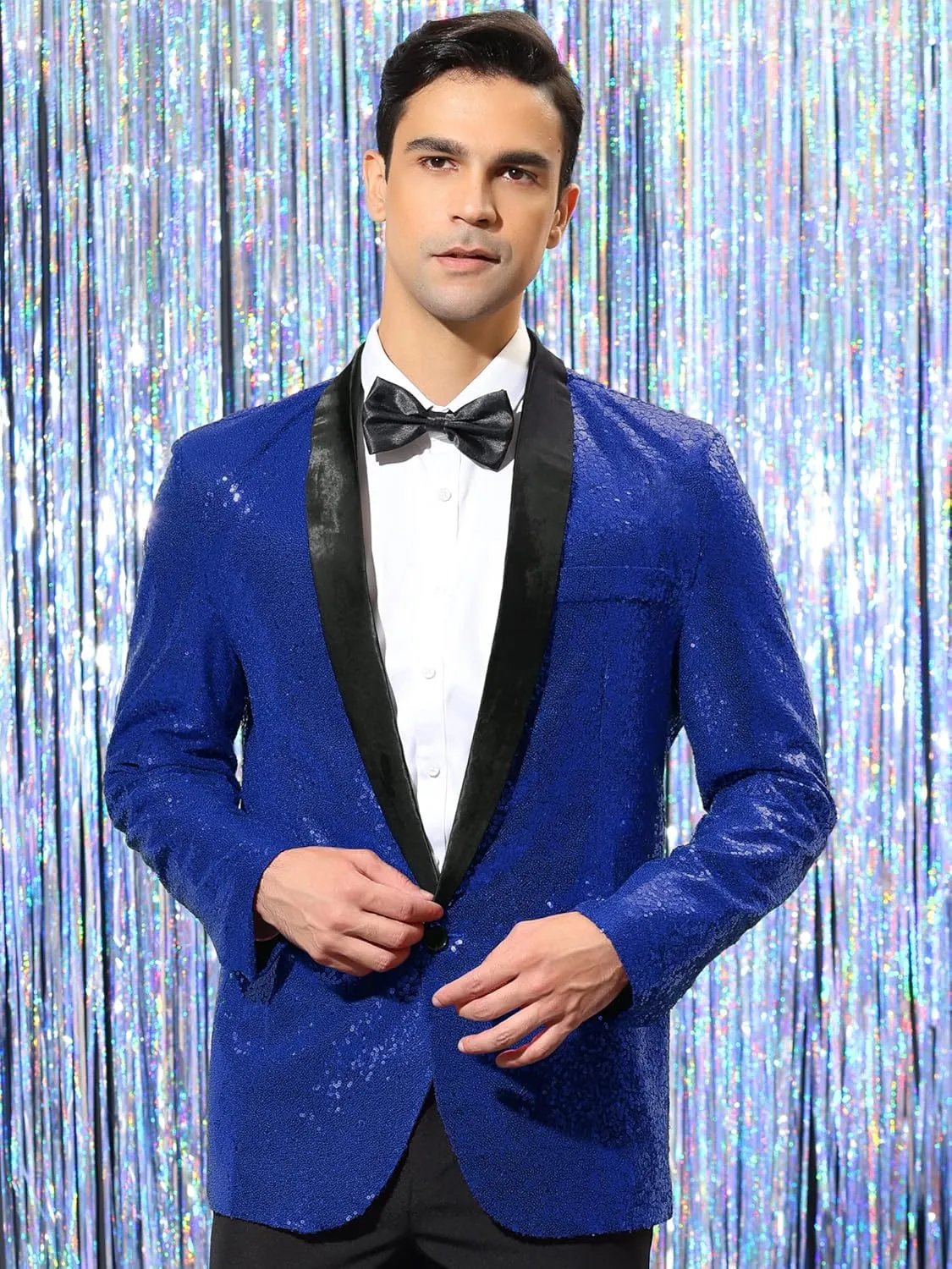 Lars Amadeus Men's Sequin Sport Coats Shawl Lapel One Button Tuxedo Wedding Shiny Blazer