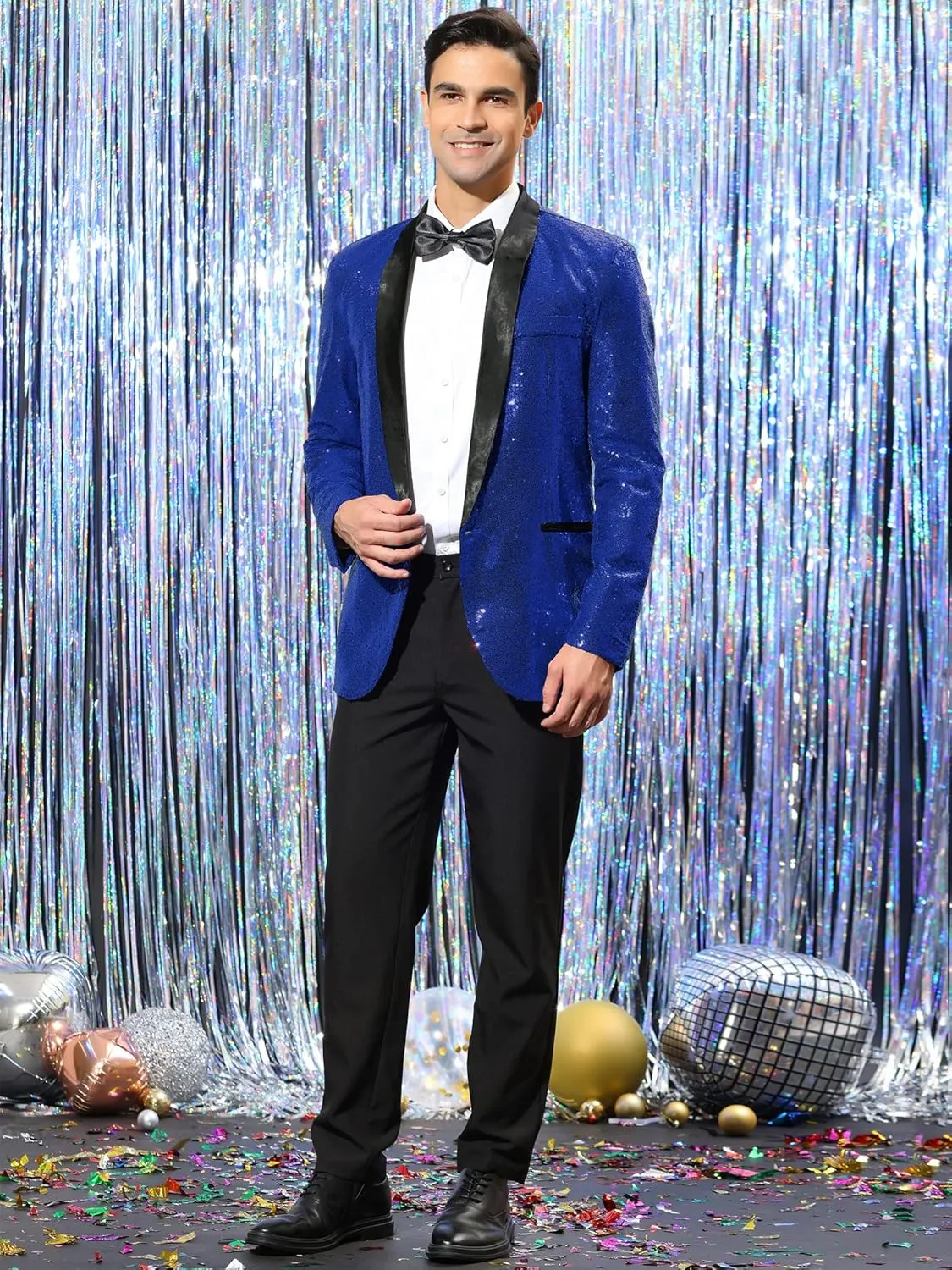 Lars Amadeus Men's Sequin Sport Coats Shawl Lapel One Button Tuxedo Wedding Shiny Blazer