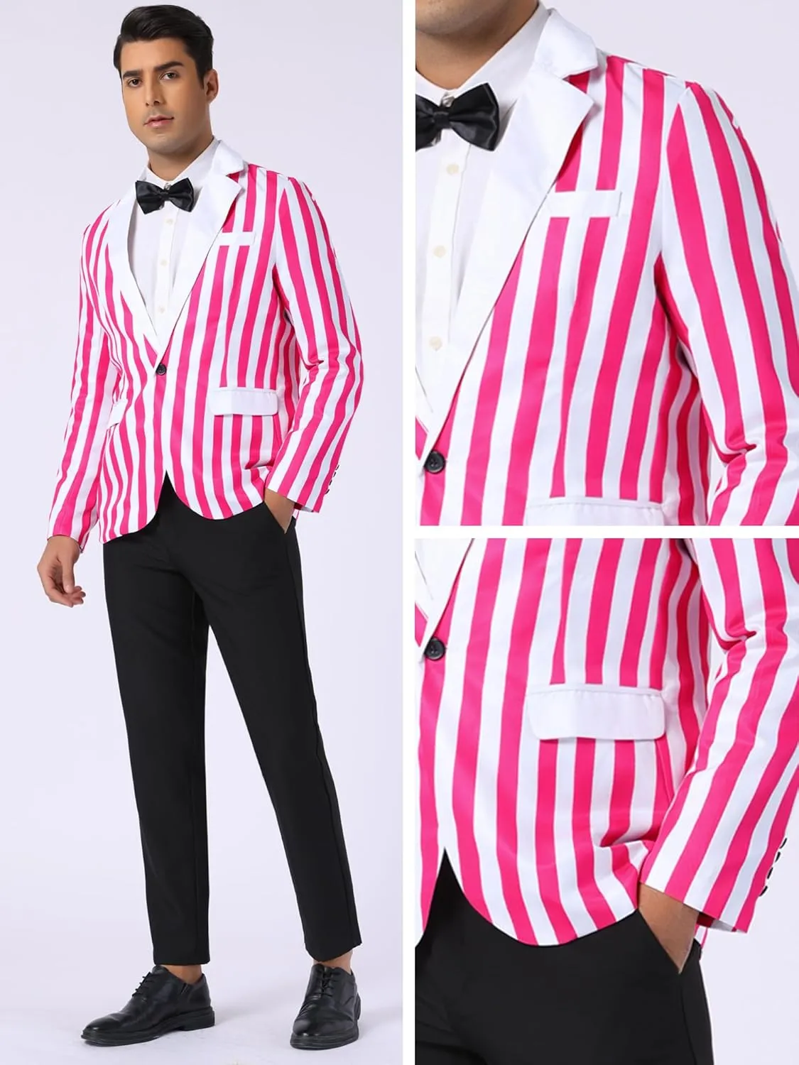 Lars Amadeus Striped Blazer for Men's Color Block Suit Jacket Business Stripes Sports Coats