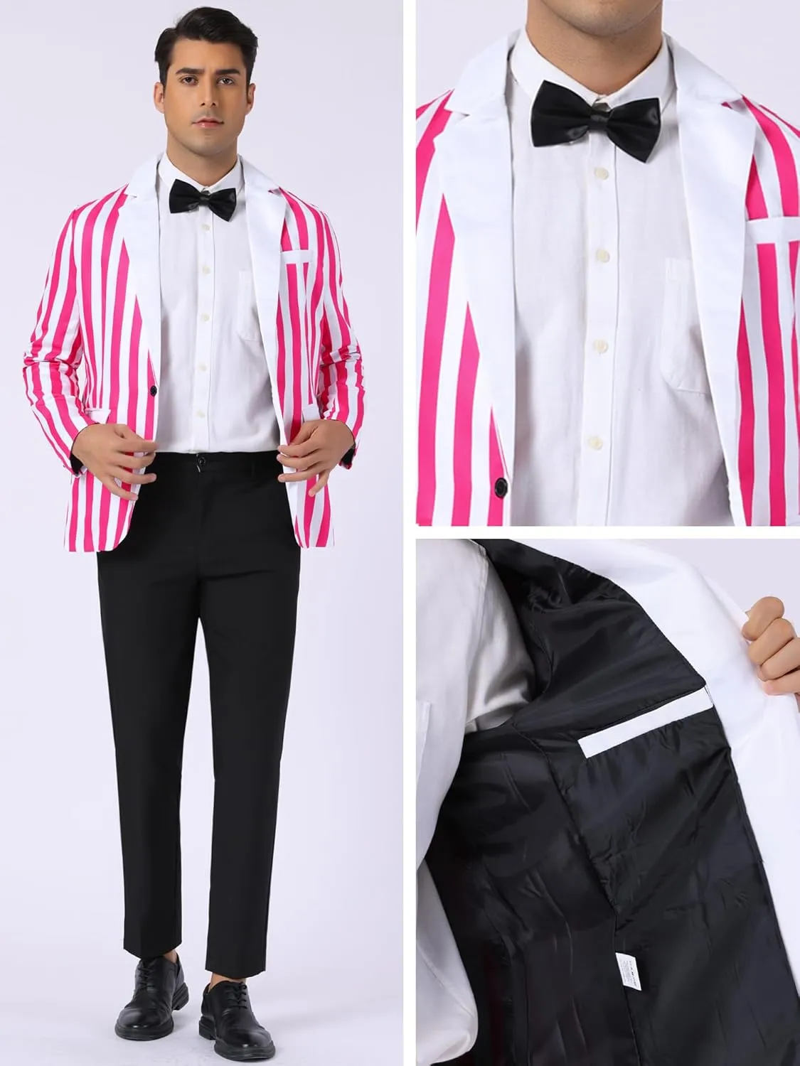 Lars Amadeus Striped Blazer for Men's Color Block Suit Jacket Business Stripes Sports Coats