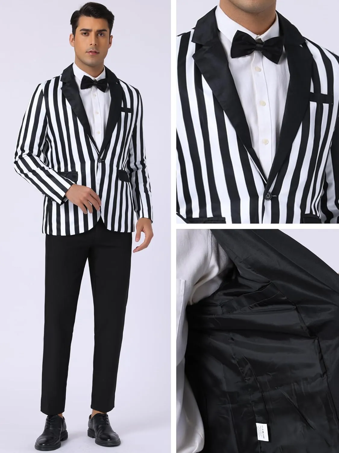 Lars Amadeus Striped Blazer for Men's Color Block Suit Jacket Business Stripes Sports Coats