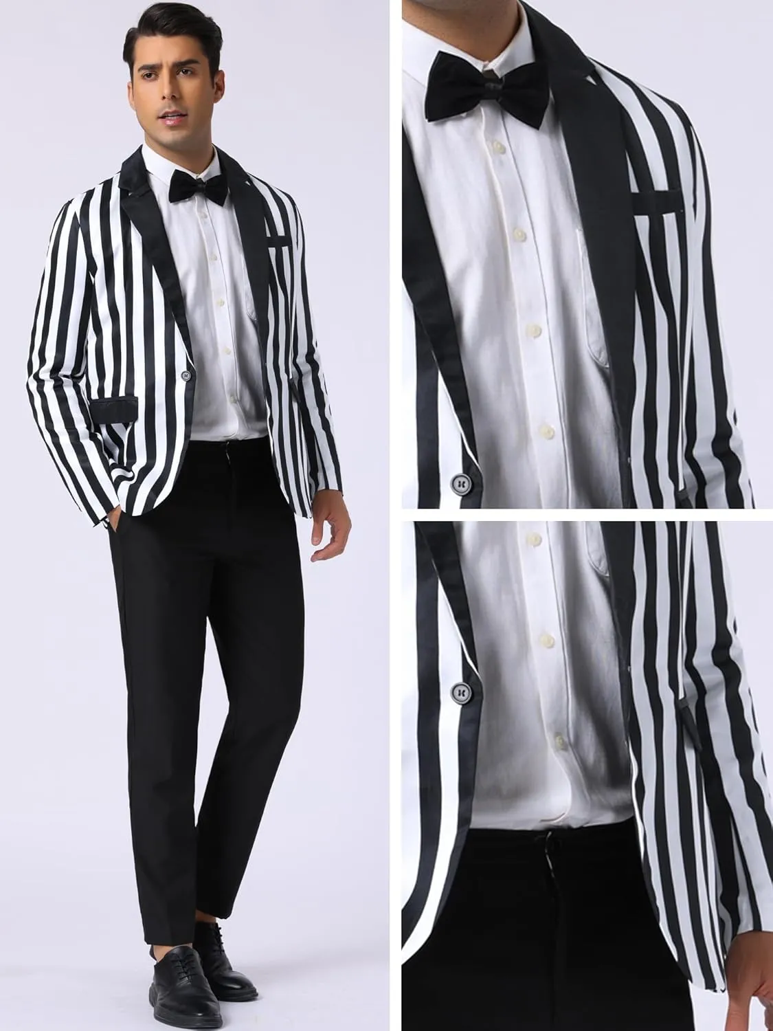 Lars Amadeus Striped Blazer for Men's Color Block Suit Jacket Business Stripes Sports Coats