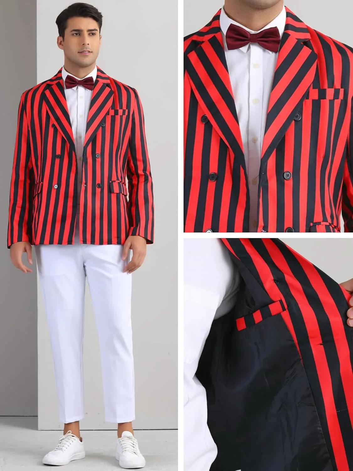 Lars Amadeus Striped Blazers for Men's Peak Lapel Sports Coat Double Breasted Business Stripes Suit Jacket
