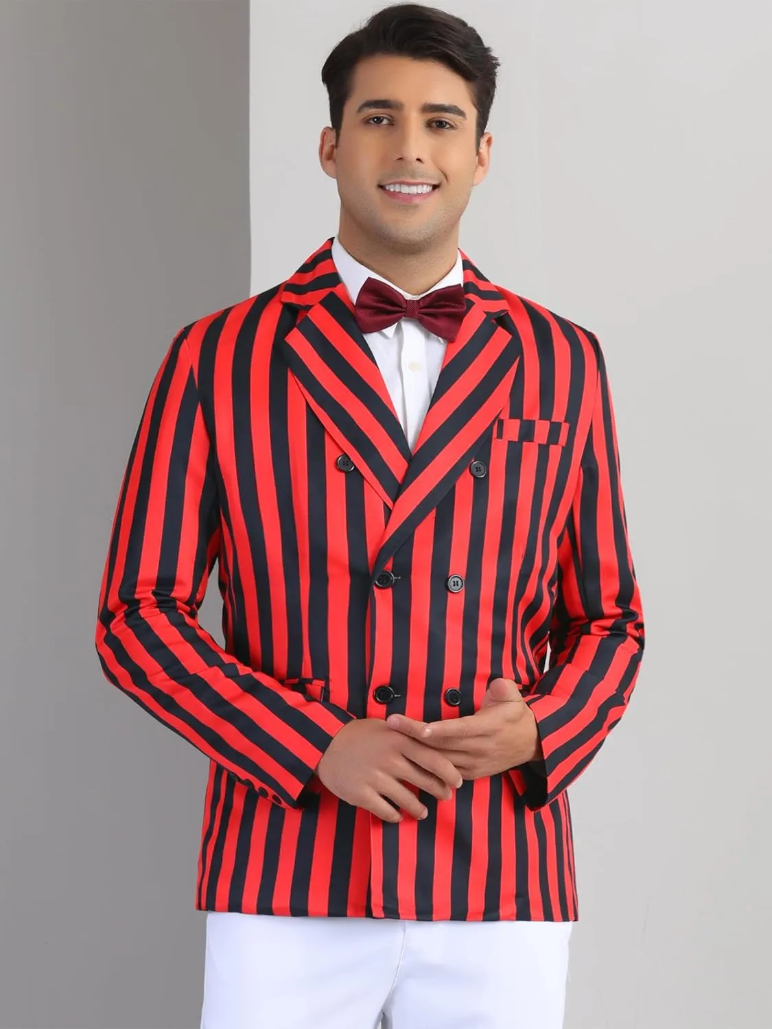 Lars Amadeus Striped Blazers for Men's Peak Lapel Sports Coat Double Breasted Business Stripes Suit Jacket