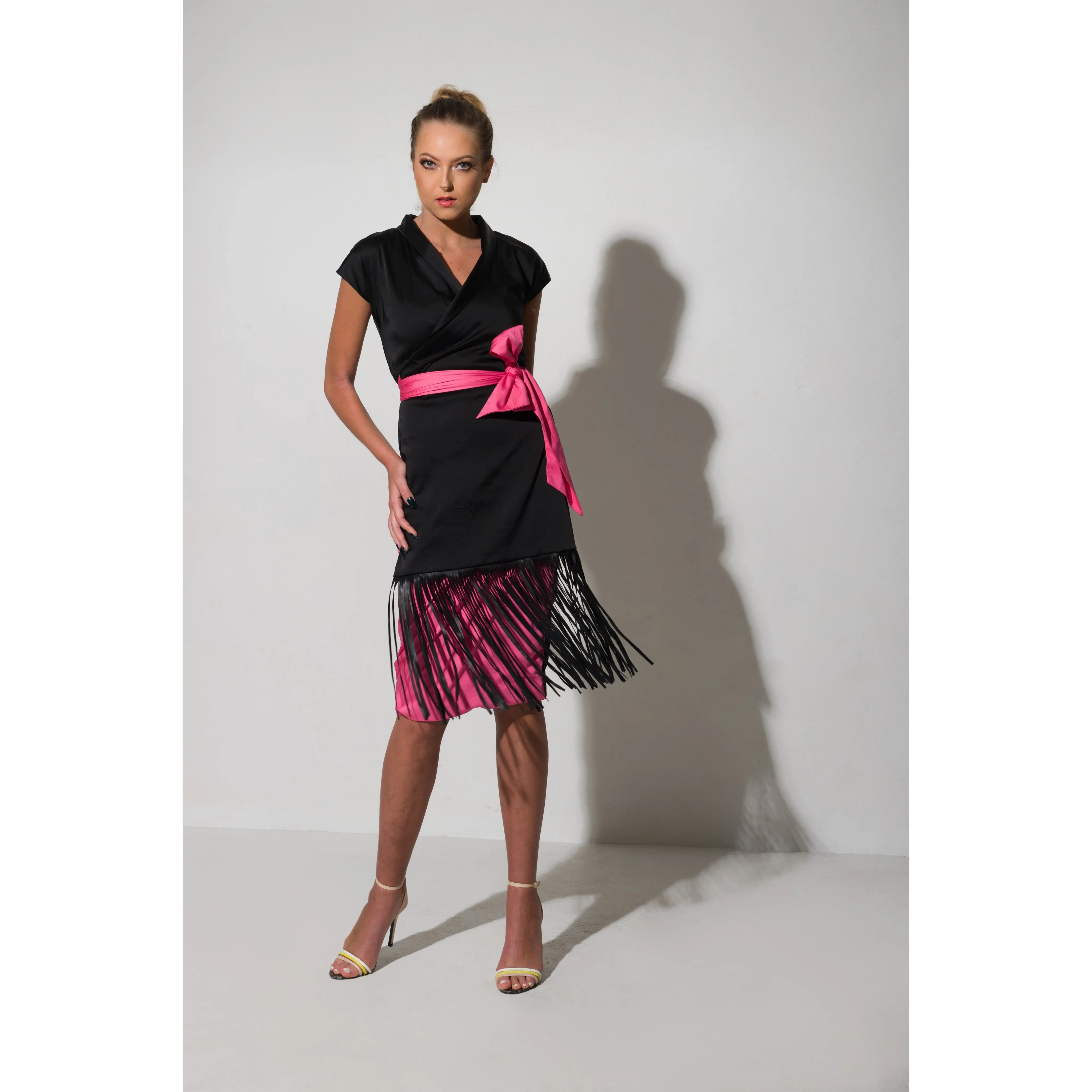 Larson Leather Tassled Wrap Dress