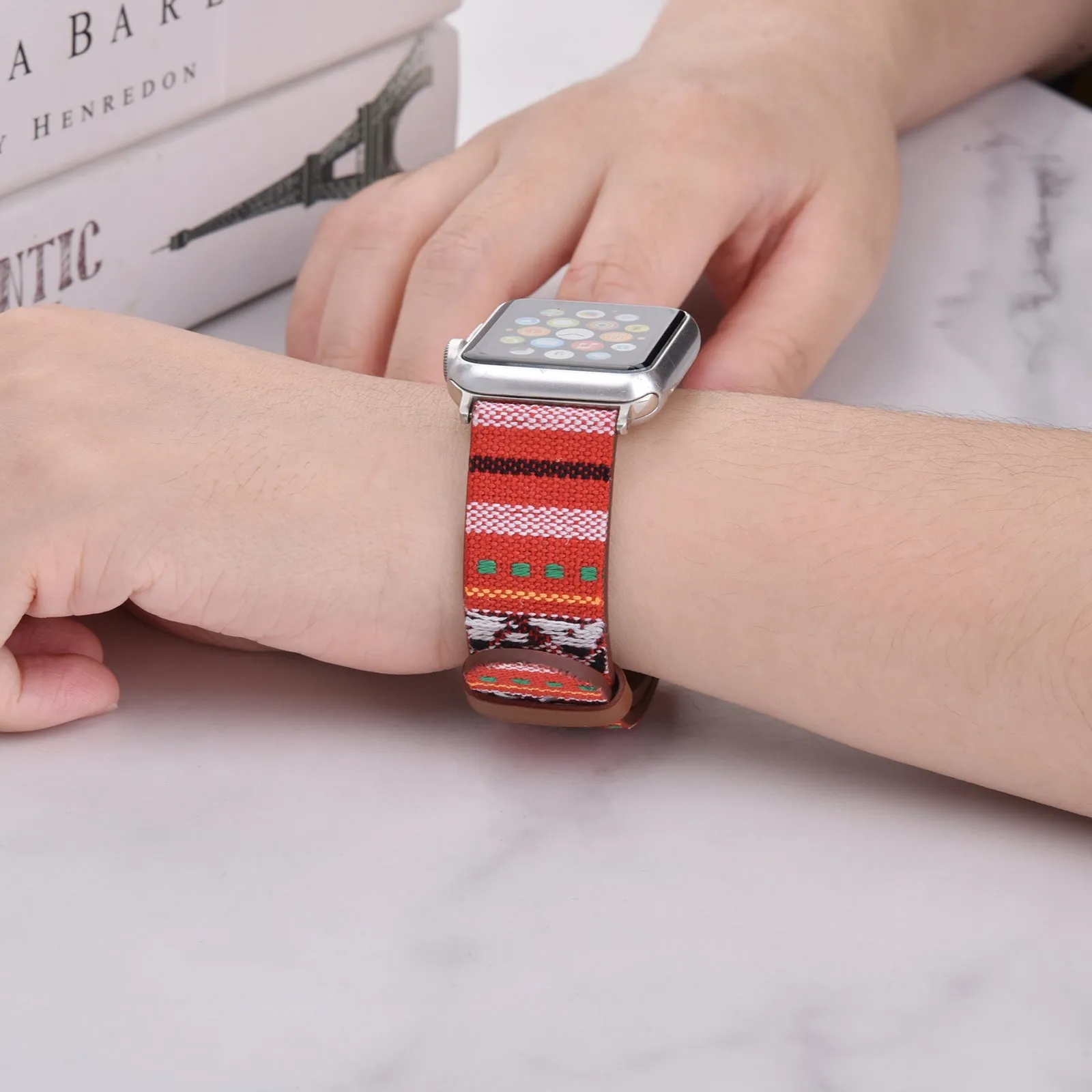 Leather & Canvas Ethnic Style Band for Apple Watch