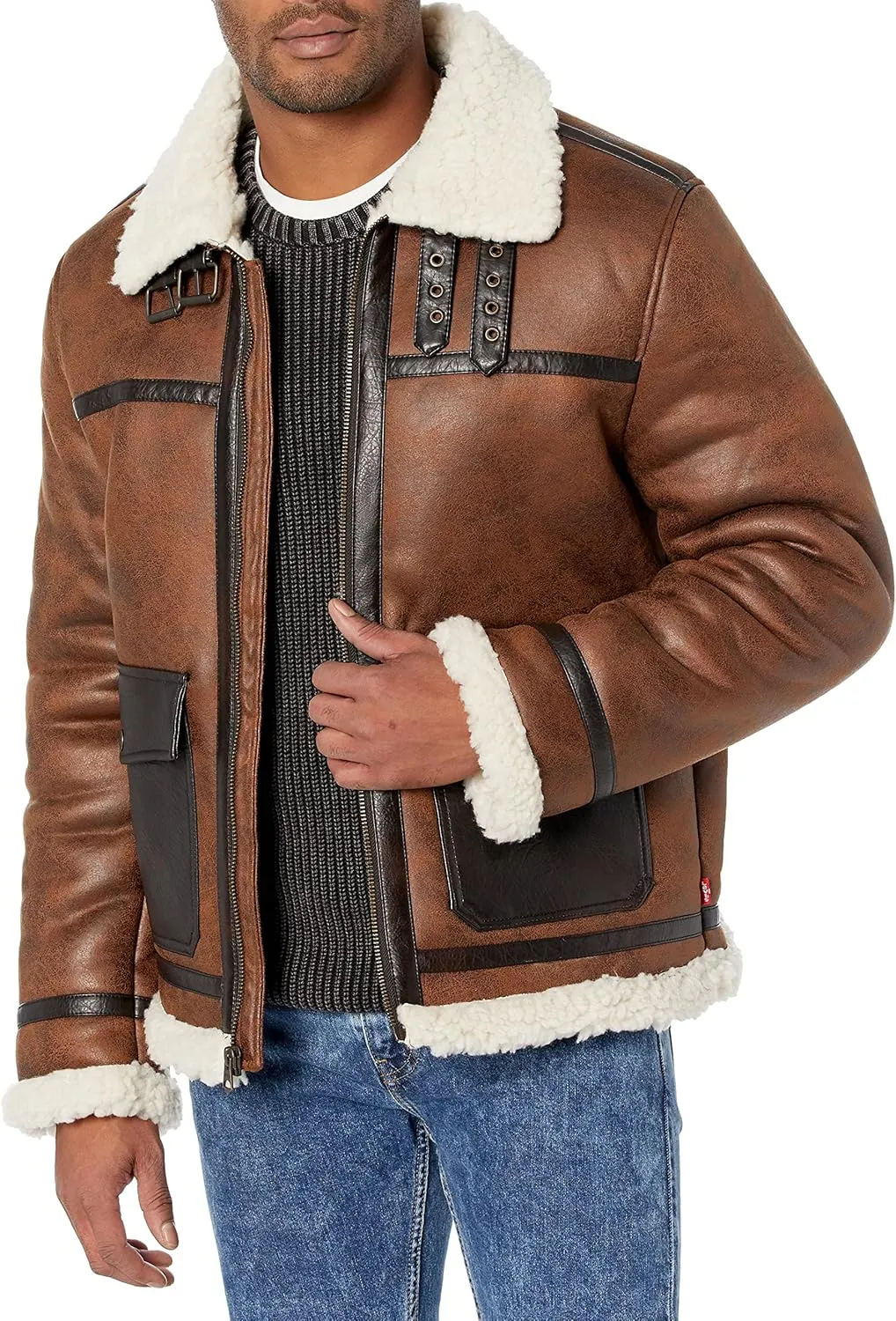 Levi's Men's Faux Shearling Rancher Aviator Jacket