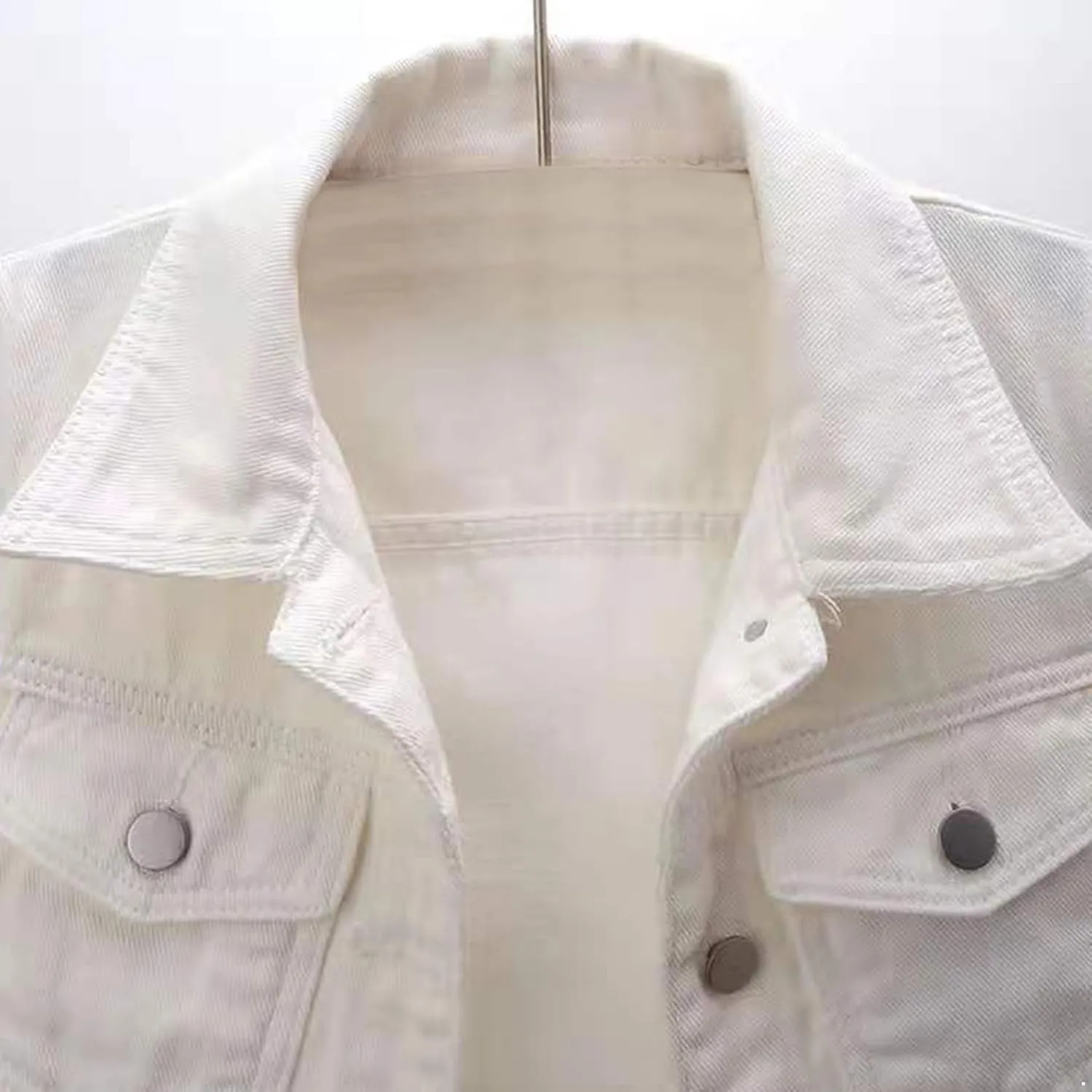 Linjinx Women's Turn-down Collar 3/4 Sleeve Denim Jacket Casual Jean Jacket Trucker Coats Tops