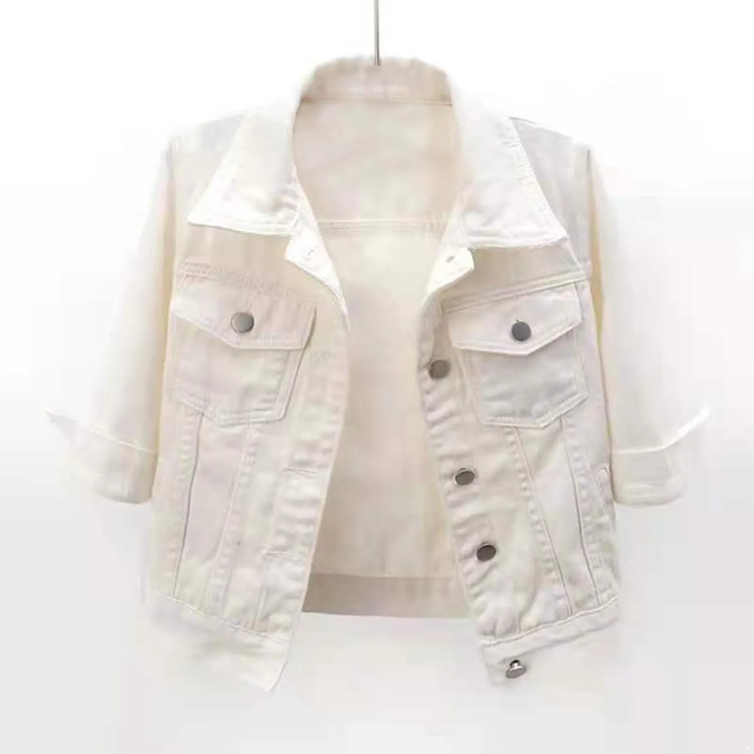 Linjinx Women's Turn-down Collar 3/4 Sleeve Denim Jacket Casual Jean Jacket Trucker Coats Tops