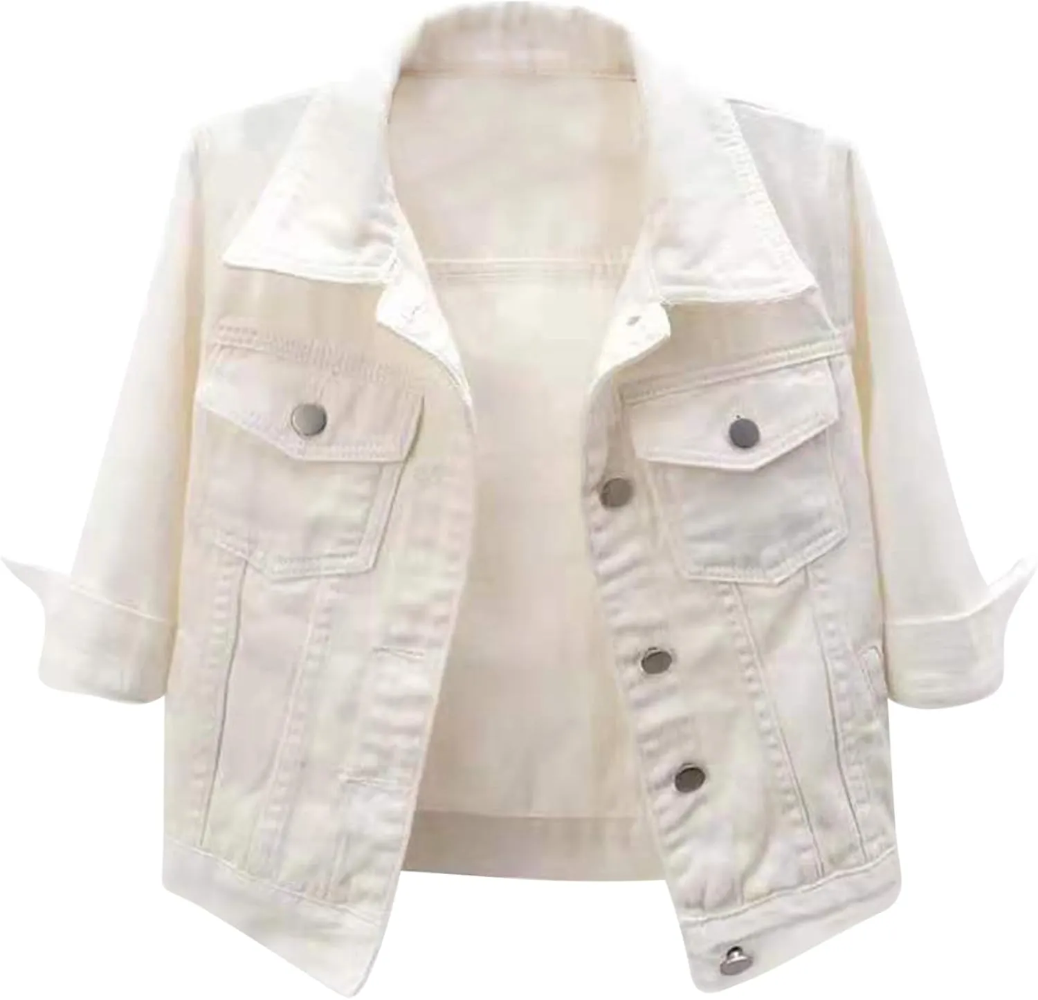 Linjinx Women's Turn-down Collar 3/4 Sleeve Denim Jacket Casual Jean Jacket Trucker Coats Tops