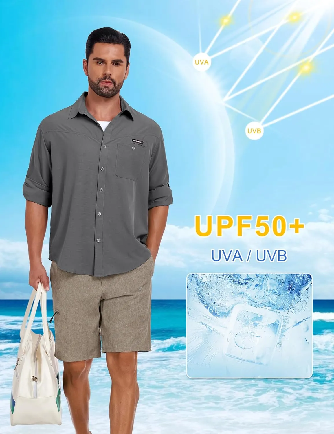 Little Donkey Andy Men's UPF 50 UV Protection Shirt, Breathable Long Sleeve Fishing Hiking Shirts, Quick Dry