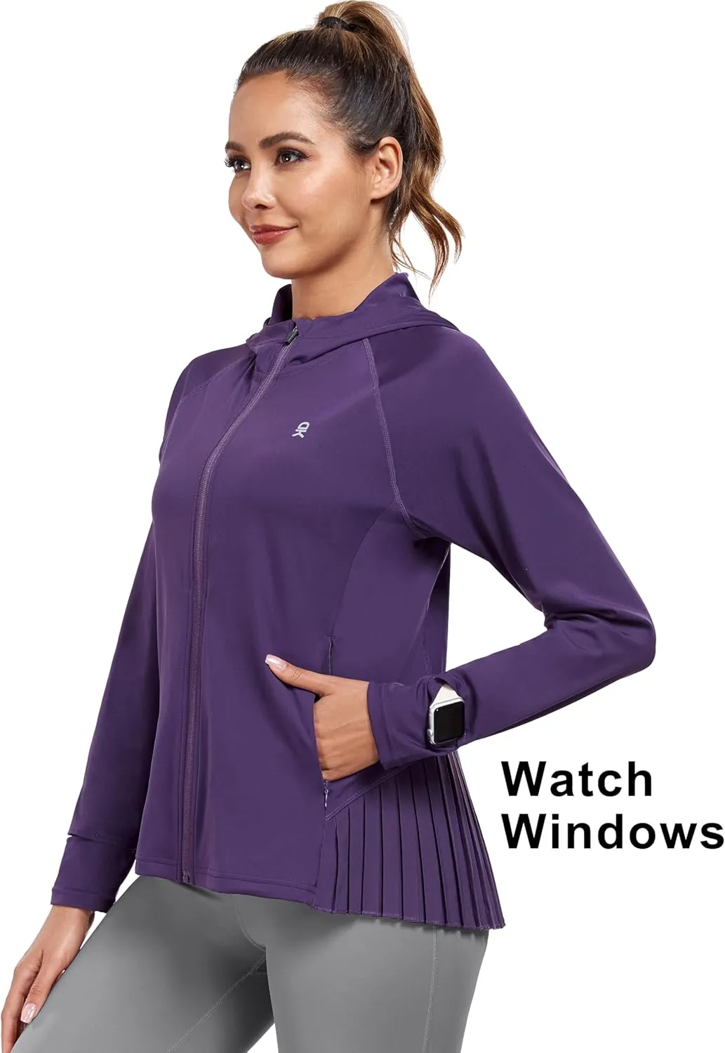 Little Donkey Andy Women's Golf Hoodie Jacket with Pleated Tennis Skirt Hem Full Zip Sun Protection Running Athletic Jackets