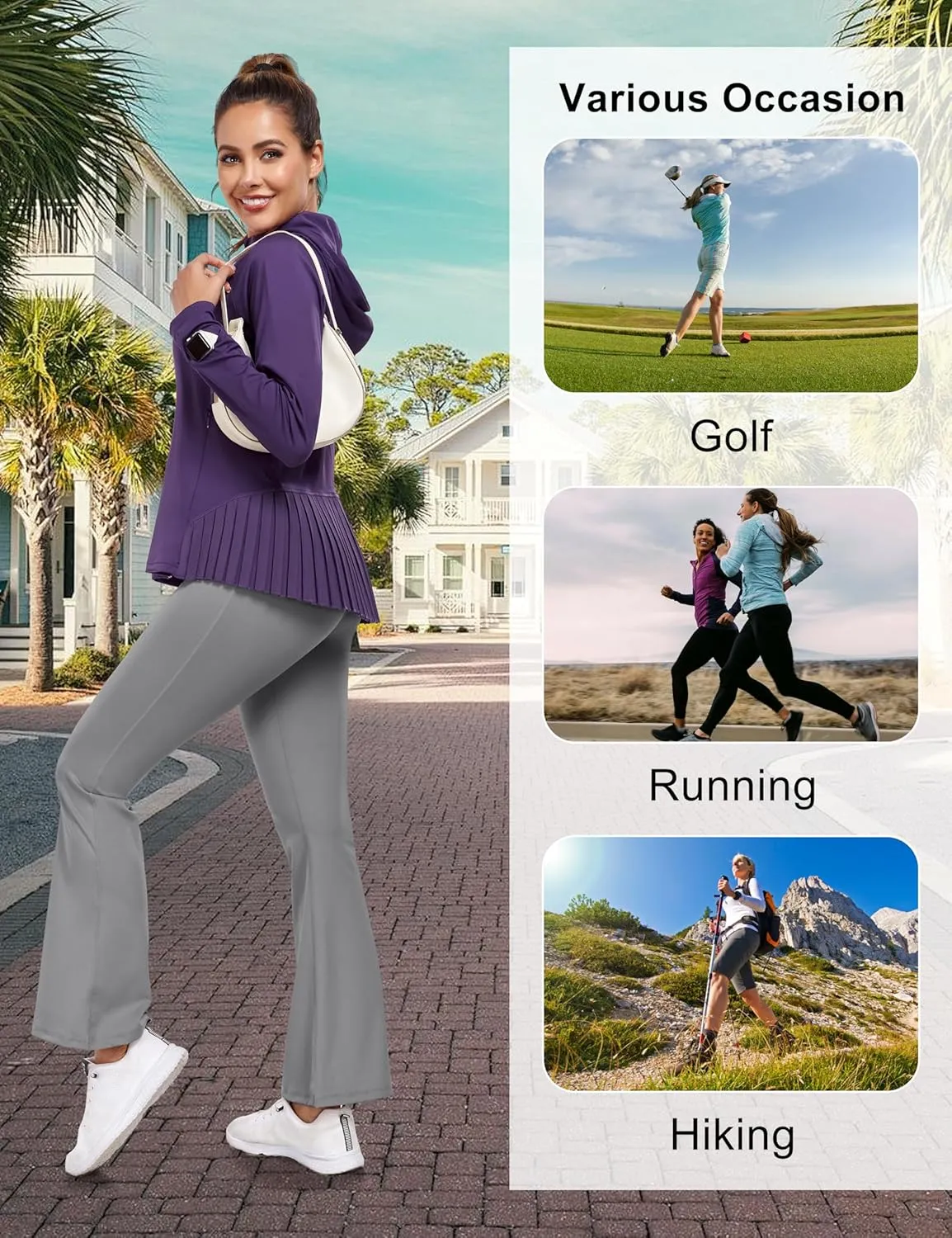 Little Donkey Andy Women's Golf Hoodie Jacket with Pleated Tennis Skirt Hem Full Zip Sun Protection Running Athletic Jackets