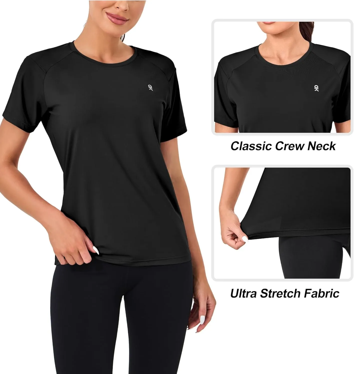 Little Donkey Andy Women's Short Sleeve Quick Dry T-Shirt, Crew Neck Athletic Shirts for Golf Running, Breathable UPF 50