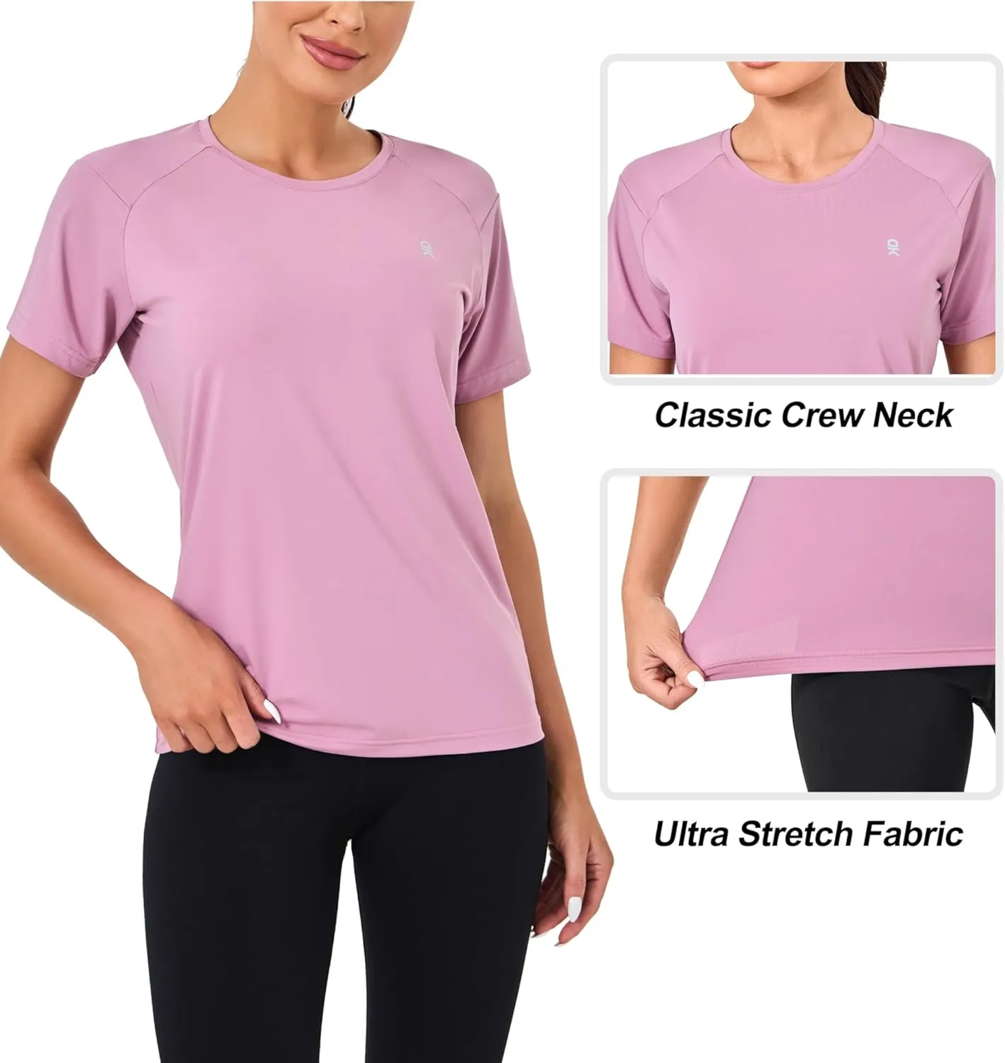 Little Donkey Andy Women's Short Sleeve Quick Dry T-Shirt, Crew Neck Athletic Shirts for Golf Running, Breathable UPF 50