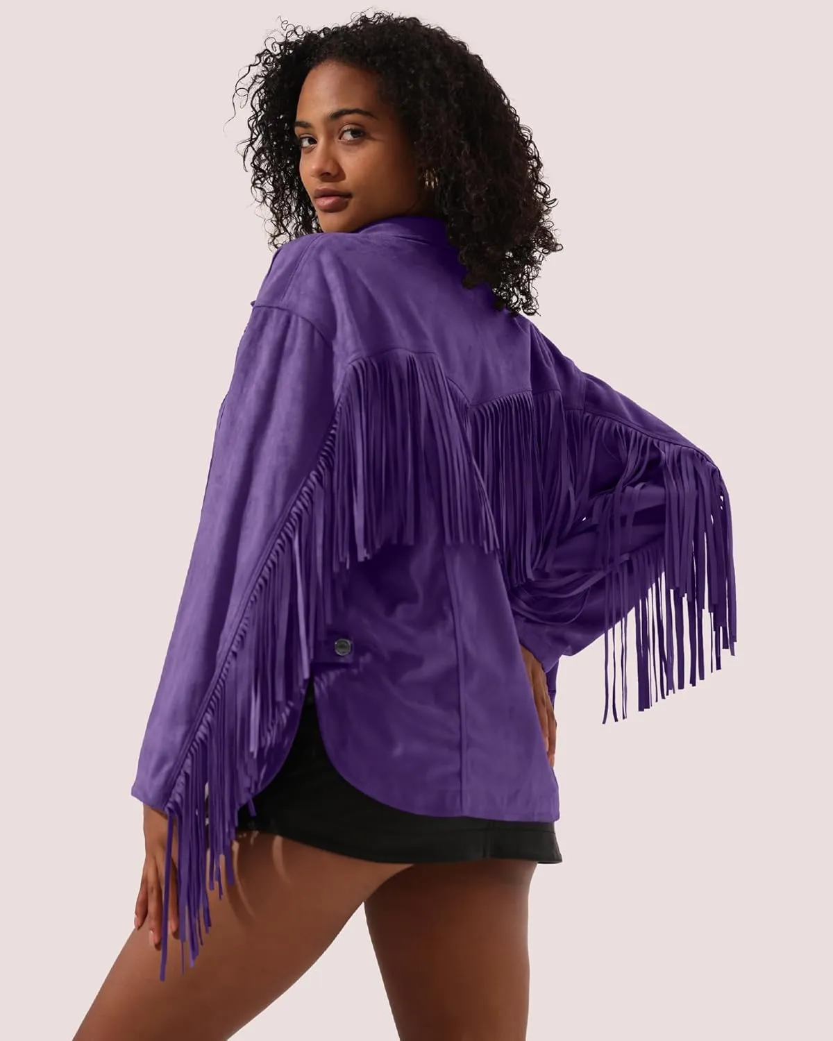 Locachy Women's Faux Suede Fringe Jacket Vintage Western Cowgirl Tassel Jackets Country Concert Outfits