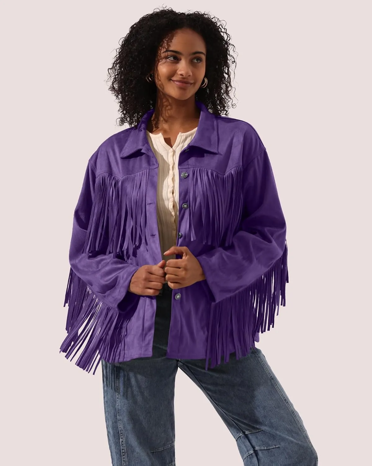 Locachy Women's Faux Suede Fringe Jacket Vintage Western Cowgirl Tassel Jackets Country Concert Outfits