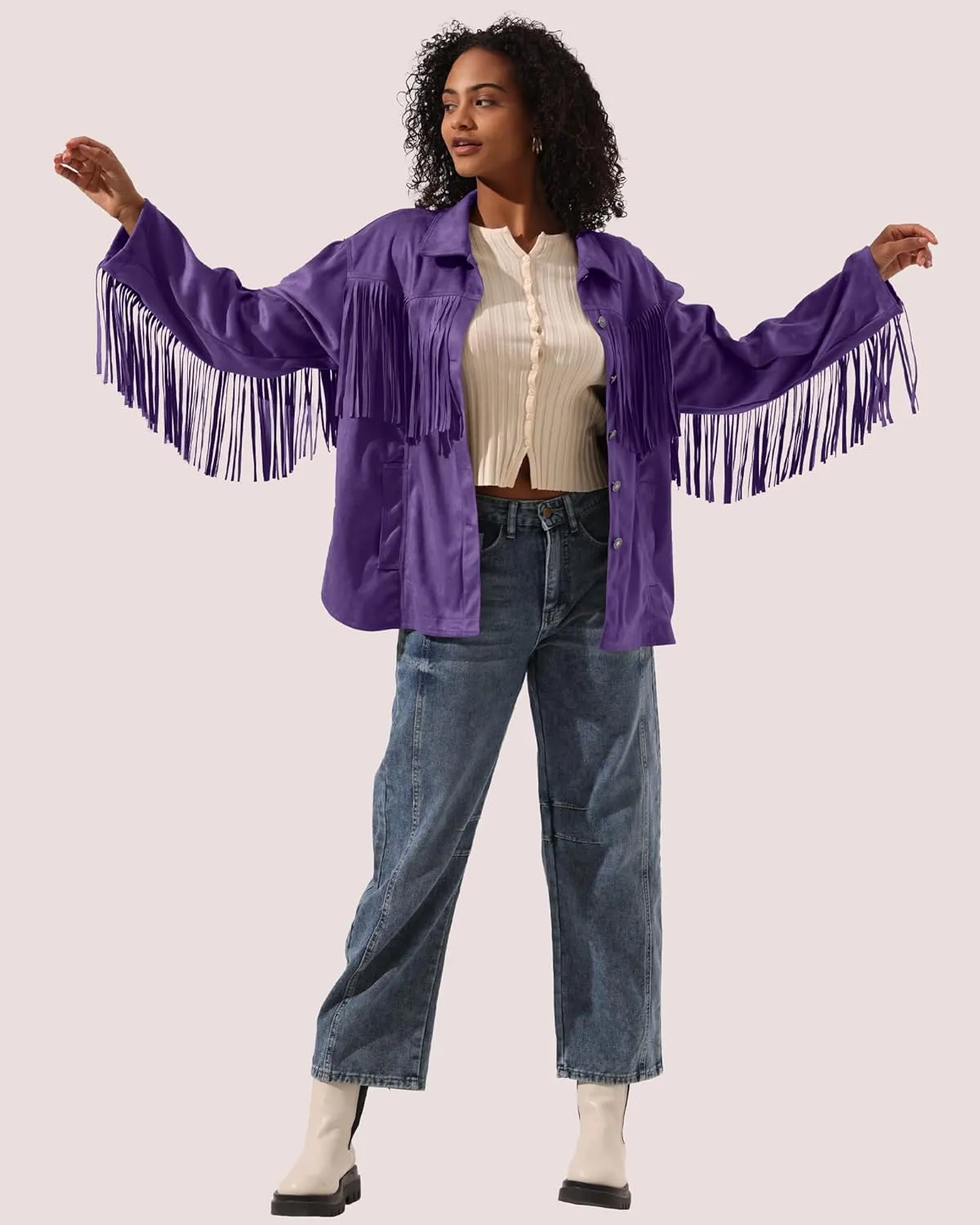 Locachy Women's Faux Suede Fringe Jacket Vintage Western Cowgirl Tassel Jackets Country Concert Outfits