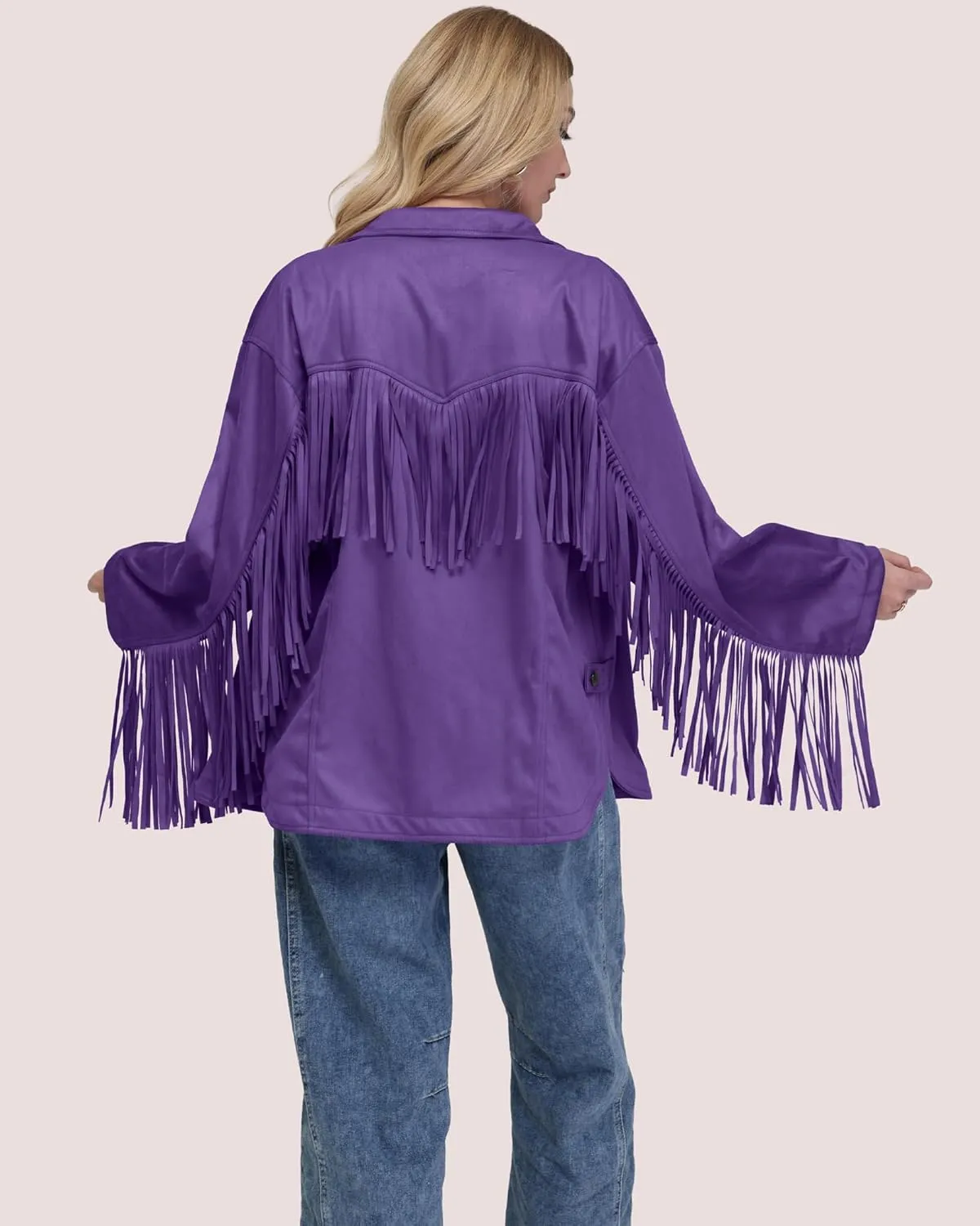 Locachy Women's Faux Suede Fringe Jacket Vintage Western Cowgirl Tassel Jackets Country Concert Outfits