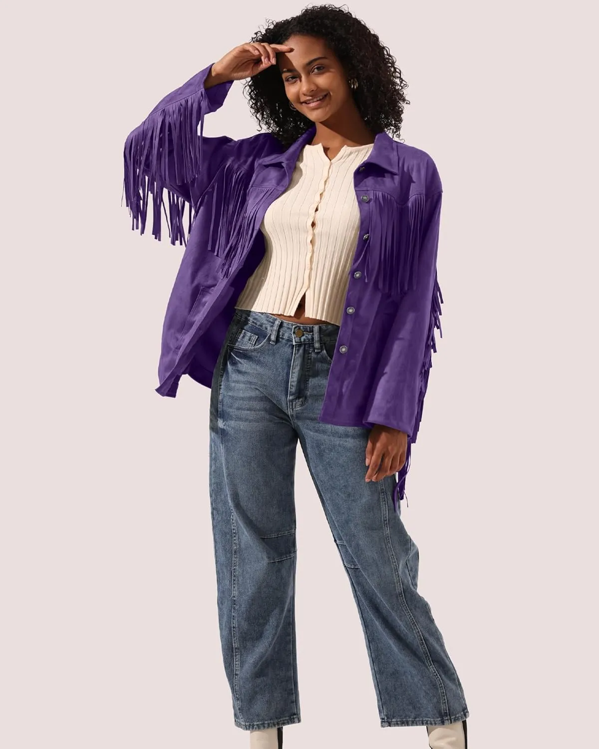 Locachy Women's Faux Suede Fringe Jacket Vintage Western Cowgirl Tassel Jackets Country Concert Outfits
