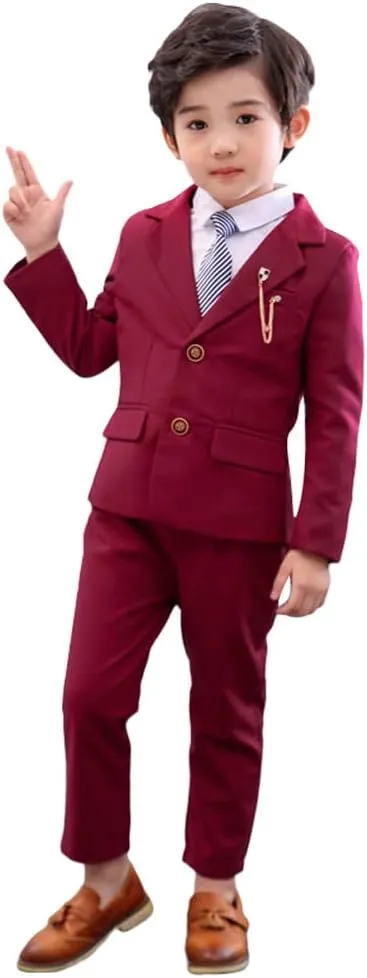 LOLANTA Boys Suit 2PCs Tuxedo Jacket Formal Wedding Ring Bearer Outfit, Birthday Proms Dinner Blazers