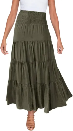 Long Skirts for Women Summer 2025 Casual Boho High Waisted Casual A Line Skirt Pleated Beach Flowy Swing Maxi Skirt