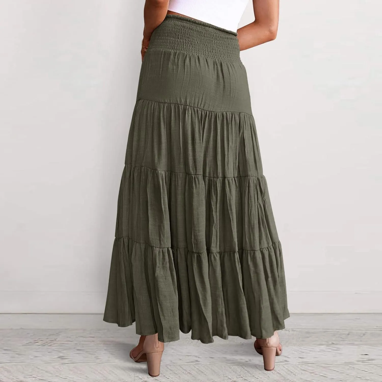 Long Skirts for Women Summer 2025 Casual Boho High Waisted Casual A Line Skirt Pleated Beach Flowy Swing Maxi Skirt