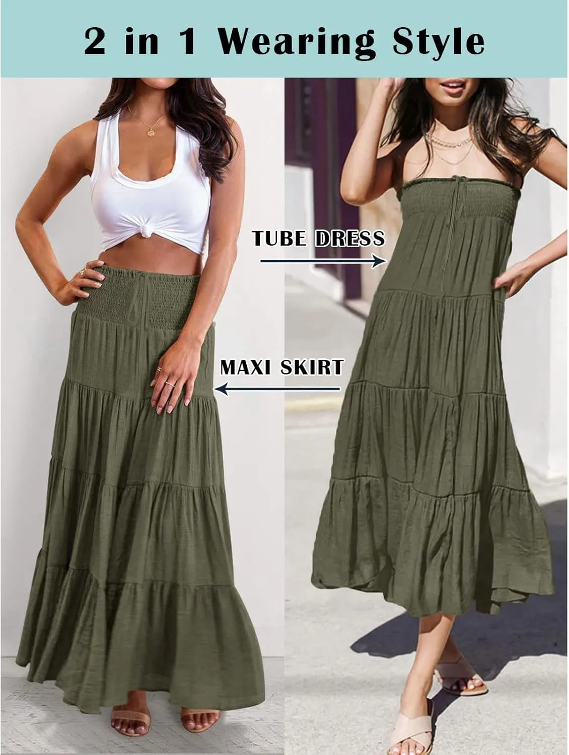 Long Skirts for Women Summer 2025 Casual Boho High Waisted Casual A Line Skirt Pleated Beach Flowy Swing Maxi Skirt