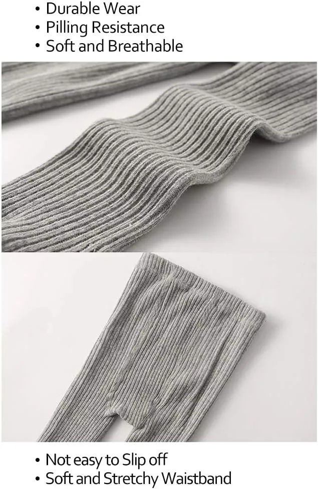 Looching 4 Pack Baby Toddler Kids Girls Footless Tights Cotton Leggings Cable Ribbed Knit Ruffle Stocking Pant