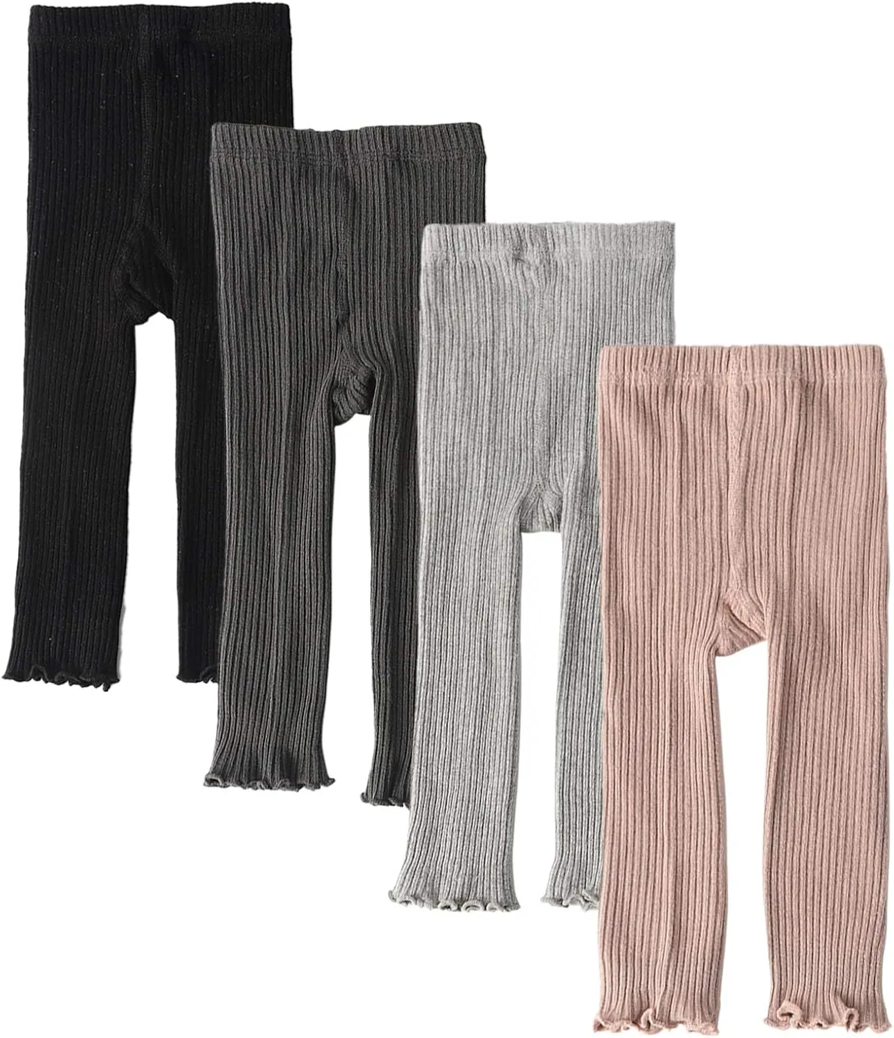 Looching 4 Pack Baby Toddler Kids Girls Footless Tights Cotton Leggings Cable Ribbed Knit Ruffle Stocking Pant