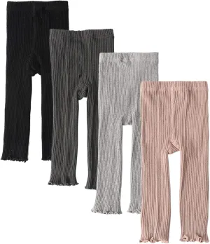 Looching 4 Pack Baby Toddler Kids Girls Footless Tights Cotton Leggings Cable Ribbed Knit Ruffle Stocking Pant