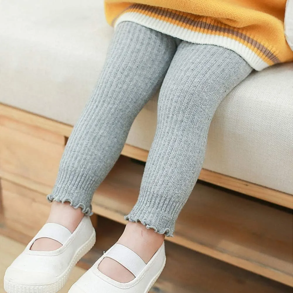 Looching 4 Pack Baby Toddler Kids Girls Footless Tights Cotton Leggings Cable Ribbed Knit Ruffle Stocking Pant