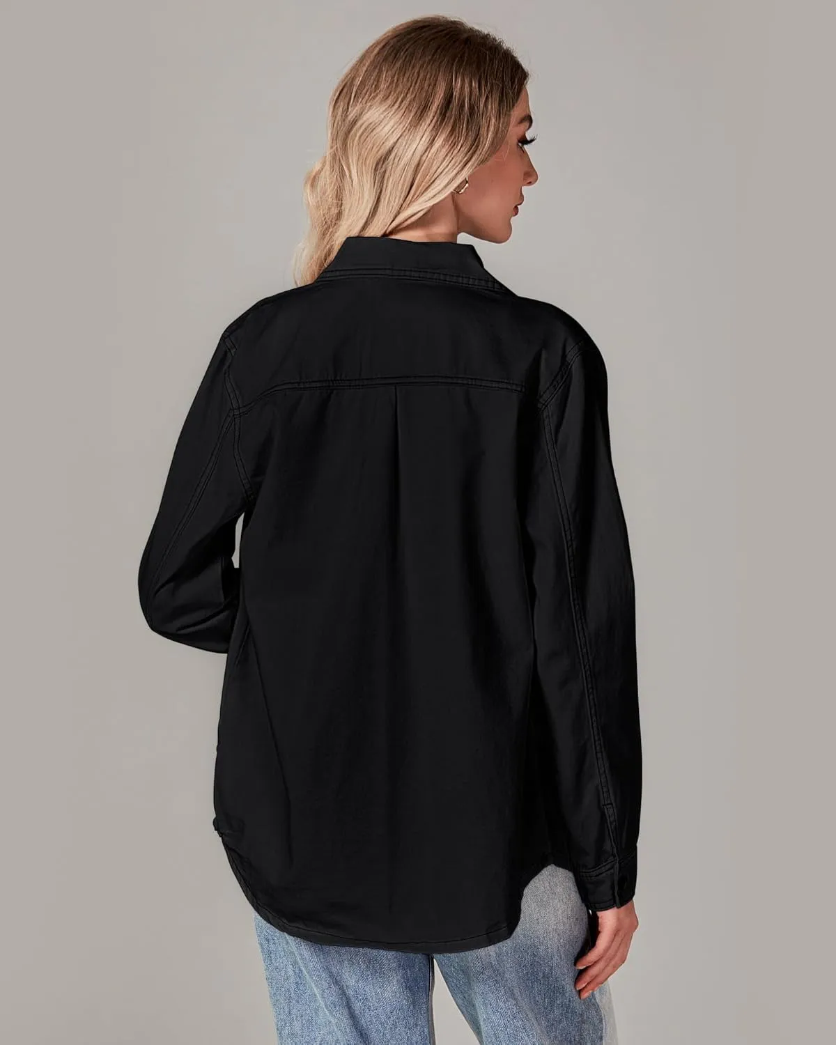 luvamia Denim Jackets for Women Trendy Long Sleeve Button Down Shirt Jacket Jean Shacket with Pocket Western Work Jacket