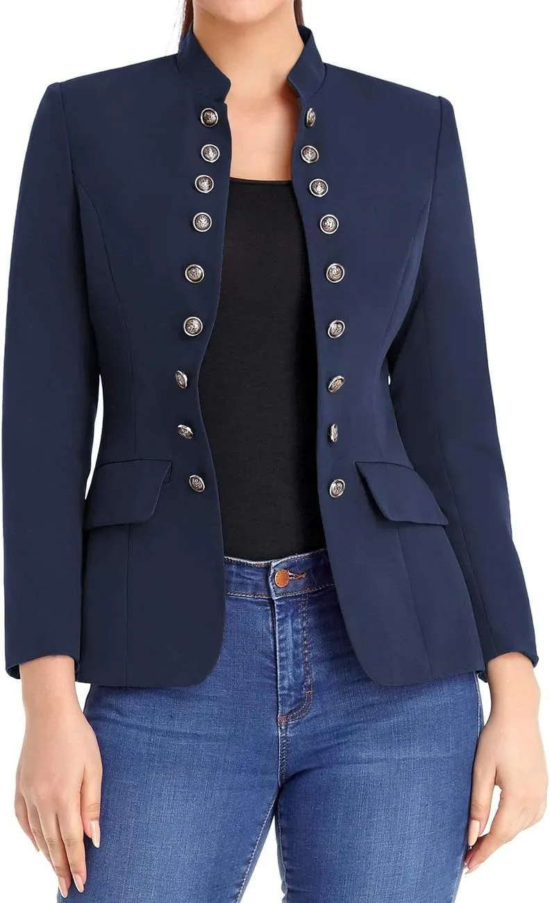 luvamia Women's Open Front Long Sleeves Work Blazer Casual Buttons Jacket Suit