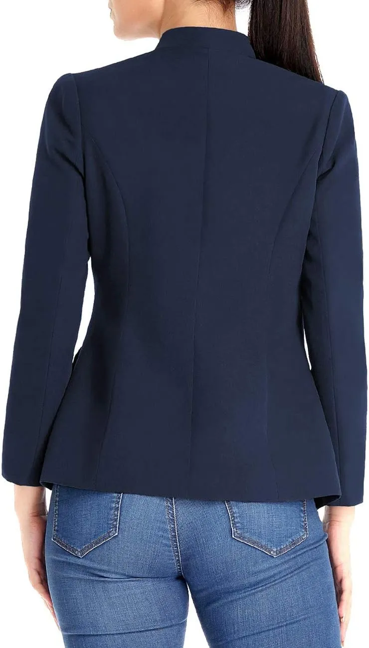 luvamia Women's Open Front Long Sleeves Work Blazer Casual Buttons Jacket Suit
