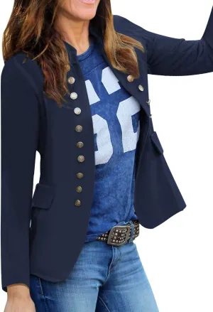 luvamia Women's Open Front Long Sleeves Work Blazer Casual Buttons Jacket Suit