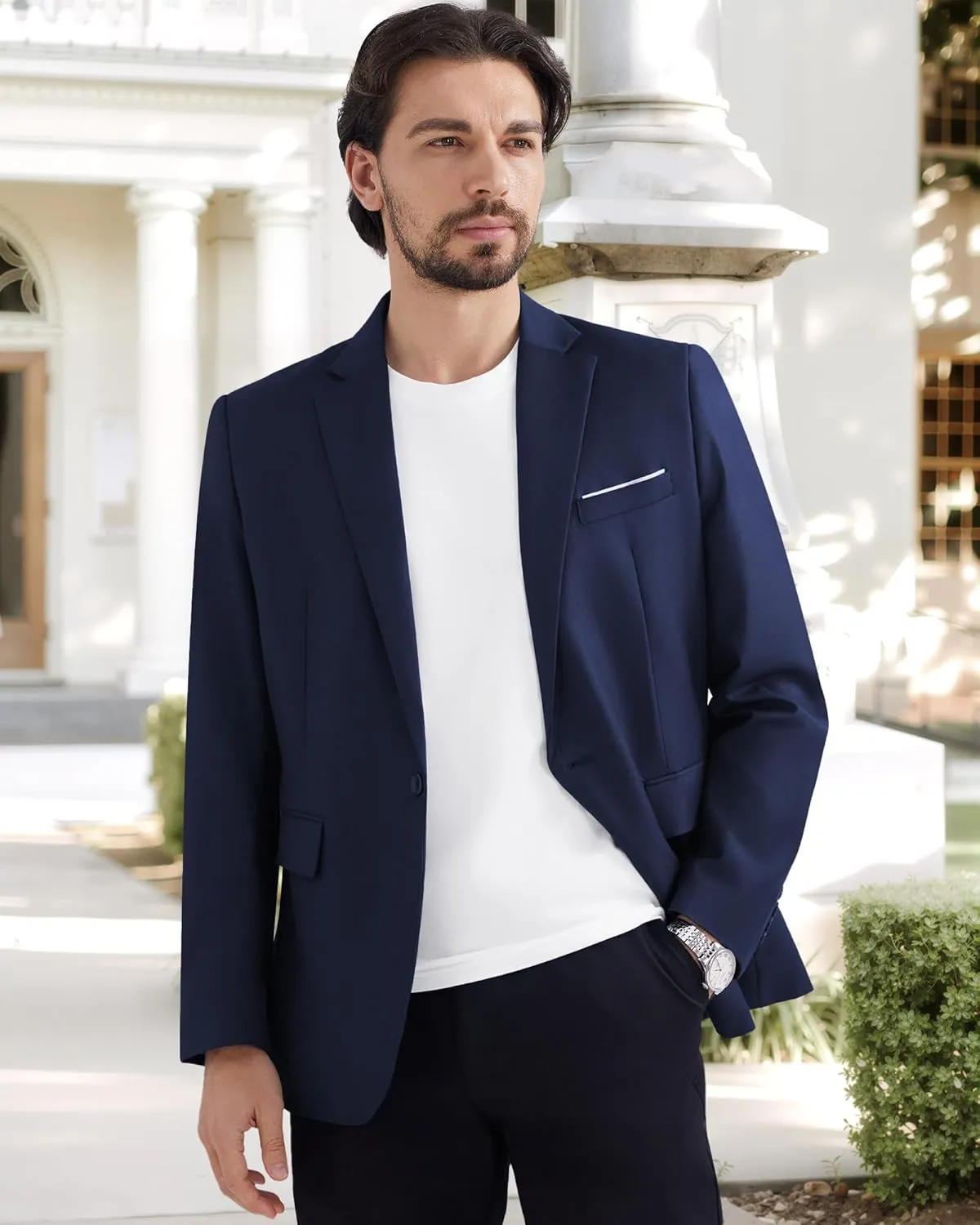 MAGE MALE Men's One Button Blazer Casual Solid Color Suit Jacket Slim Fit Lightweight Sport Coats Blazers