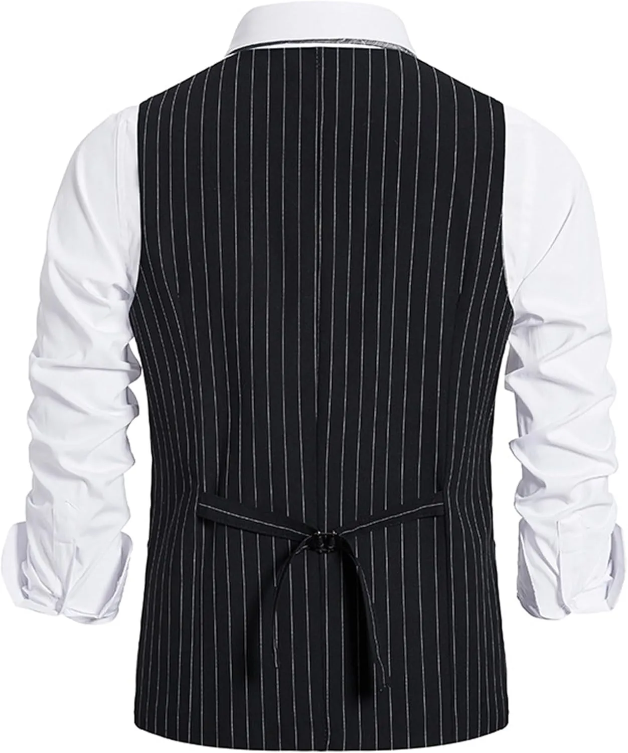 Maiyifu-GJ Men's Casual Pinstripe Dress Vests Formal Business Waistcoat Slim Fit Wedding Suit Vest for Suit or Tuxedo