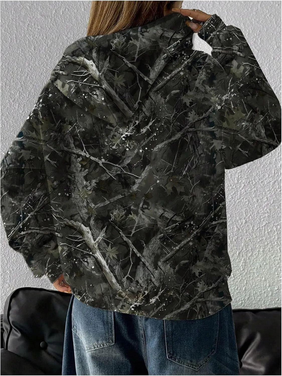 MakeMeChic Women's Camo Hoodie Y2K Graphic Long Sleeve Oversized Sweatshirts