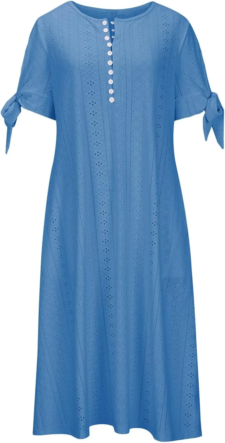 Maxi Dresses for Womens Wedding Guest Dress Trendy Plus Size Hollow Out Eyelet Lace Summer V Neck Cold Shoulder Dress
