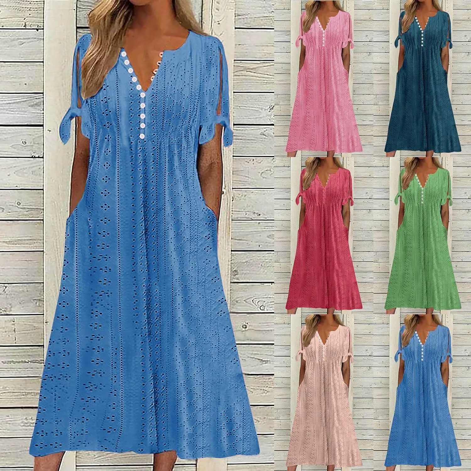 Maxi Dresses for Womens Wedding Guest Dress Trendy Plus Size Hollow Out Eyelet Lace Summer V Neck Cold Shoulder Dress